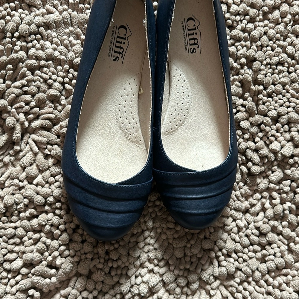 White Mountain Blue Ballet Flats with Textured Toe